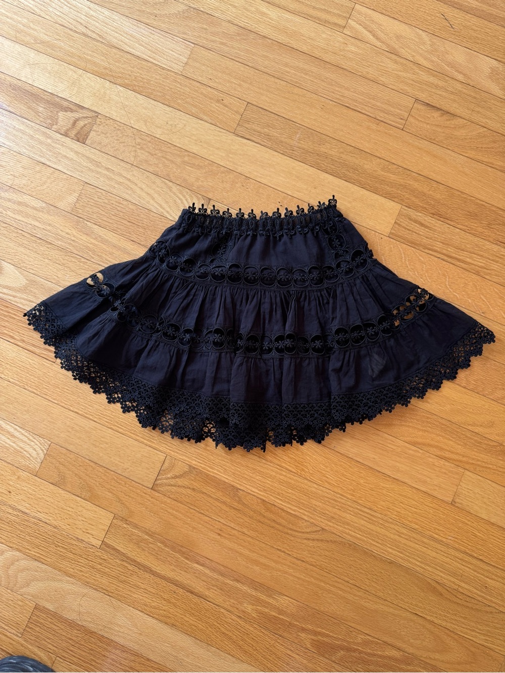 Charo Ruiz Black Tiered Lace-Trim Skater Skirt